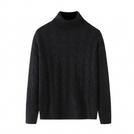 2024 Jacquard Texture Trend Løs Strikket Genser Turtleneck Varm