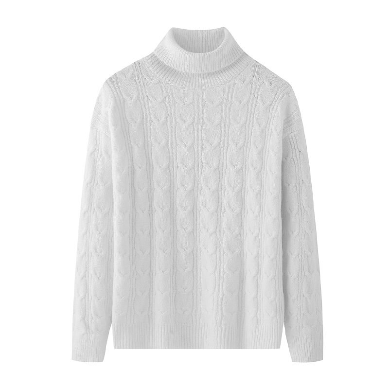 2024 Jacquard Texture Trend Løs Strikket Genser Turtleneck Varm