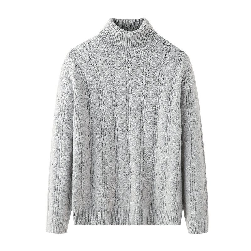 2024 Jacquard Texture Trend Løs Strikket Genser Turtleneck Varm