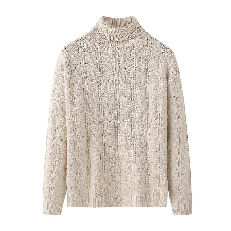 2024 Jacquard Texture Trend Løs Strikket Genser Turtleneck Varm