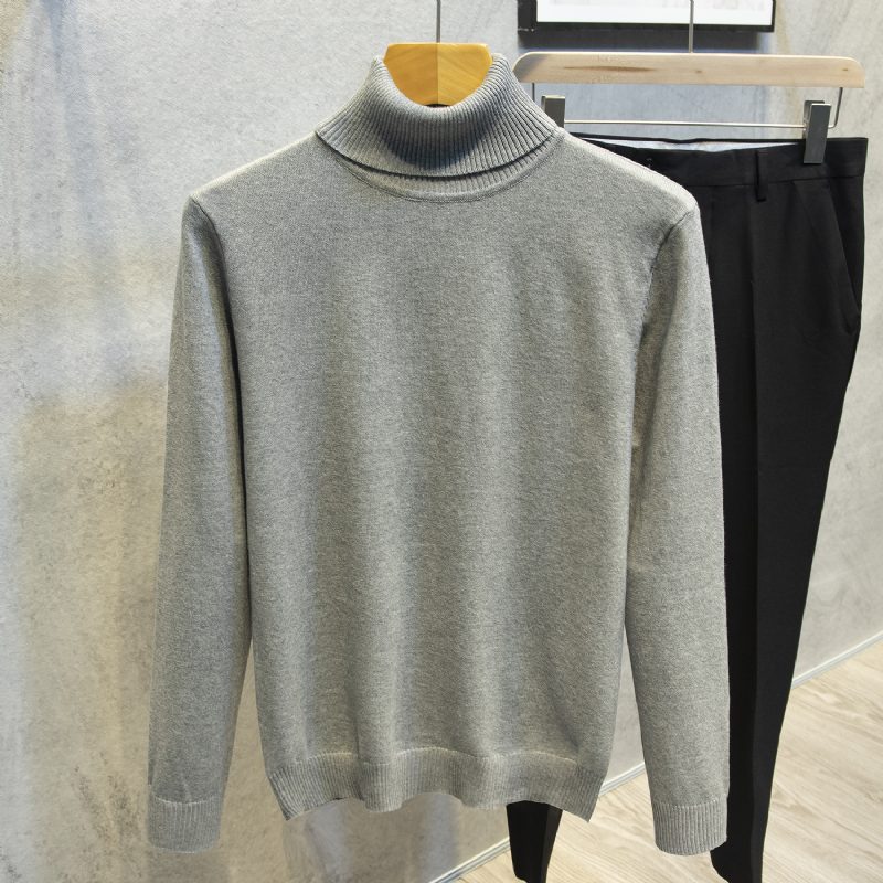 2024 Turtleneck Genser Langermet Herre Trend Ensfarget Slim Fit