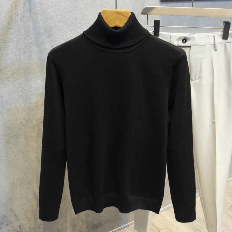 2024 Turtleneck Genser Langermet Herre Trend Ensfarget Slim Fit