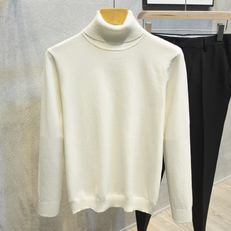 2024 Turtleneck Genser Langermet Herre Trend Ensfarget Slim Fit