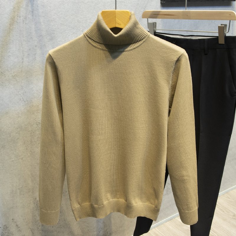 2024 Turtleneck Genser Langermet Herre Trend Ensfarget Slim Fit