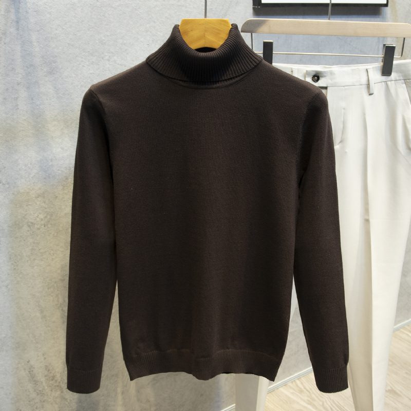 2024 Turtleneck Genser Langermet Herre Trend Ensfarget Slim Fit