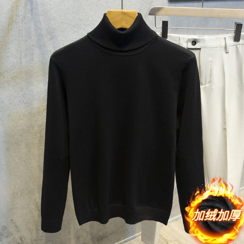 2024 Turtleneck Genser Langermet Herre Trend Ensfarget Slim Fit