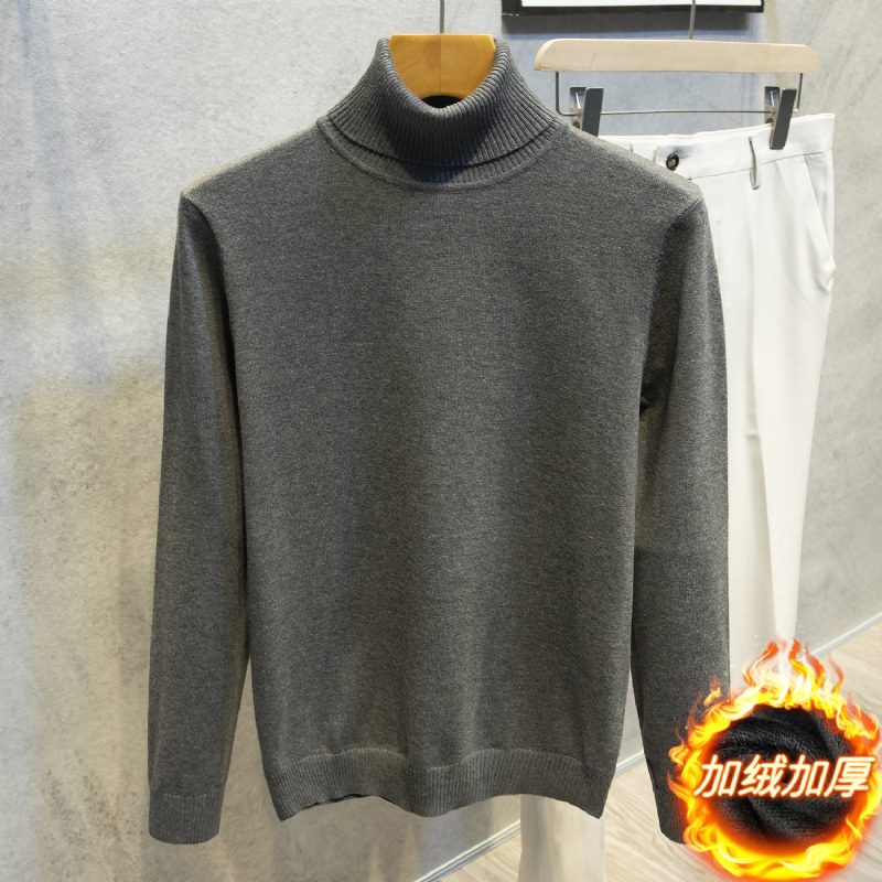 2024 Turtleneck Genser Langermet Herre Trend Ensfarget Slim Fit