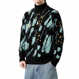 2024 Tykk Genser For Menn Strikket Med Turtleneck Jacquard Casual Løs