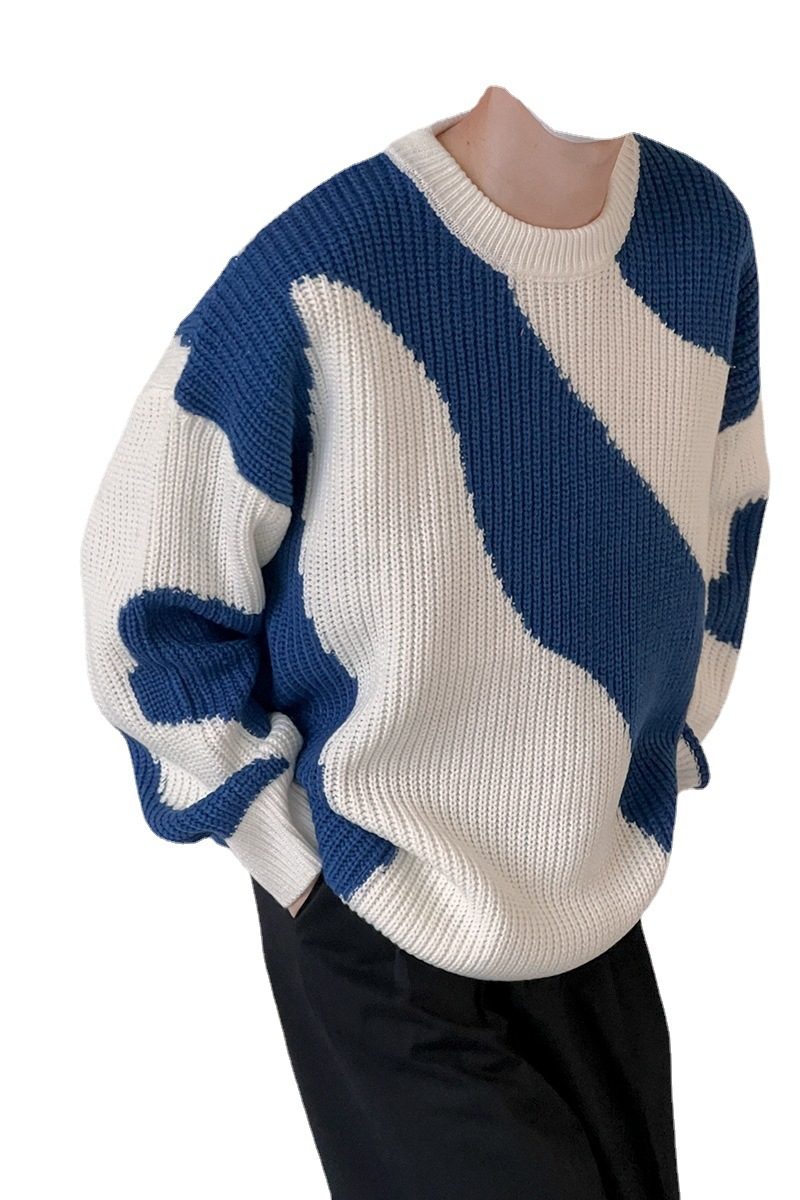 Genser For Menn Farge Kontrast Pullover Løs Trendy