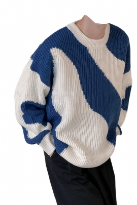 Genser For Menn Farge Kontrast Pullover Løs Trendy