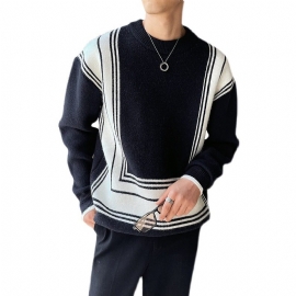 Genser For Menn Geometrisk Linje Jacquard Color Block Løs Crew Neck Strikk