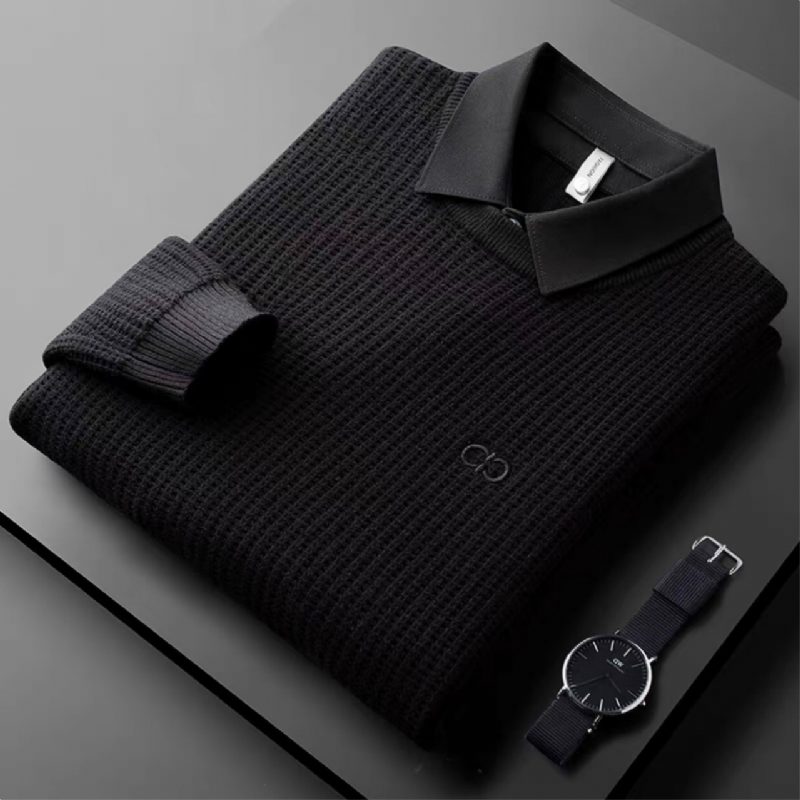 Genser For Menn Varm Skjorte Krage Falsk Todelt Slim Fit Trendy Strikkeplagg