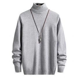 Genser Herre Ensfarge Turned Turtleneck Strikket Pullover Lange Ermer