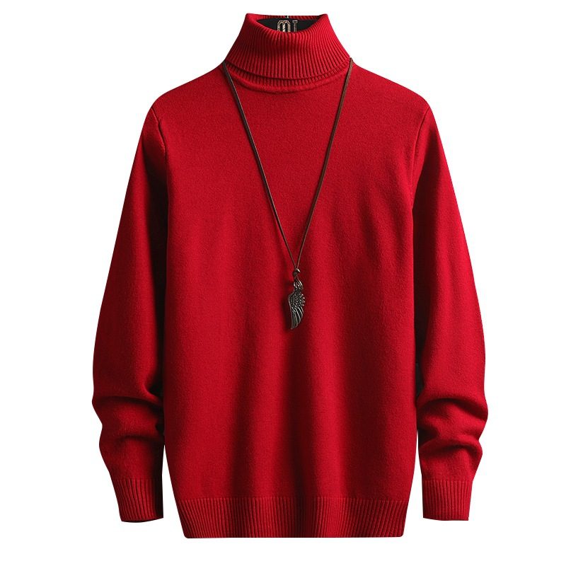 Genser Herre Ensfarge Turned Turtleneck Strikket Pullover Lange Ermer