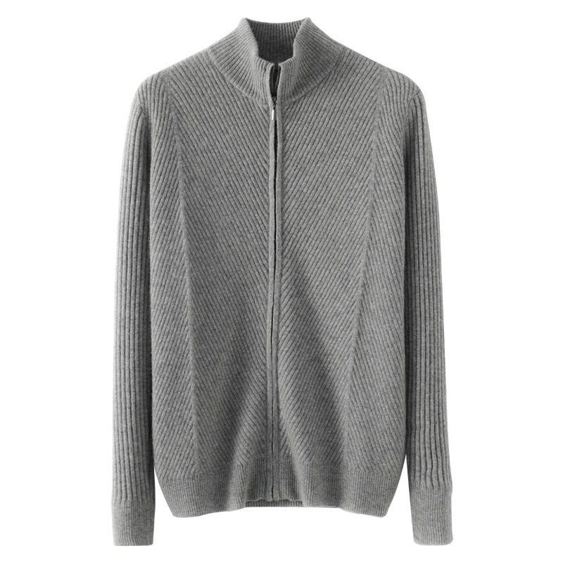 Halv Turtleneck Glidelås Cardigan For Menn Business Casual Tykk Strikkejakke