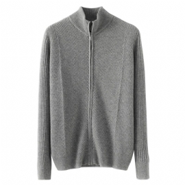 Halv Turtleneck Glidelås Cardigan For Menn Business Casual Tykk Strikkejakke