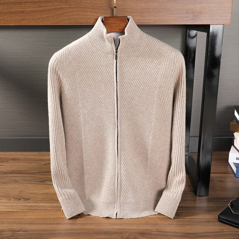 Halv Turtleneck Glidelås Cardigan For Menn Business Casual Tykk Strikkejakke