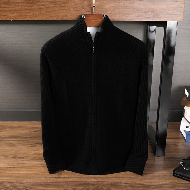 Halv Turtleneck Glidelås Cardigan For Menn Business Casual Tykk Strikkejakke