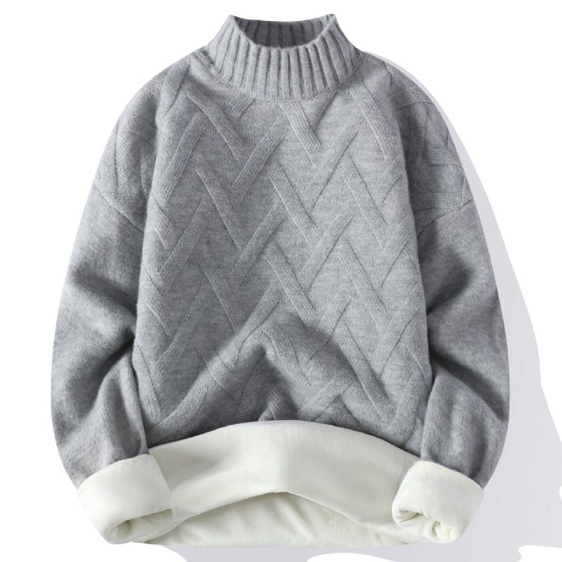 Herregenser Med Halv Turtleneck Fleece Tykk Genser Trendy Varm