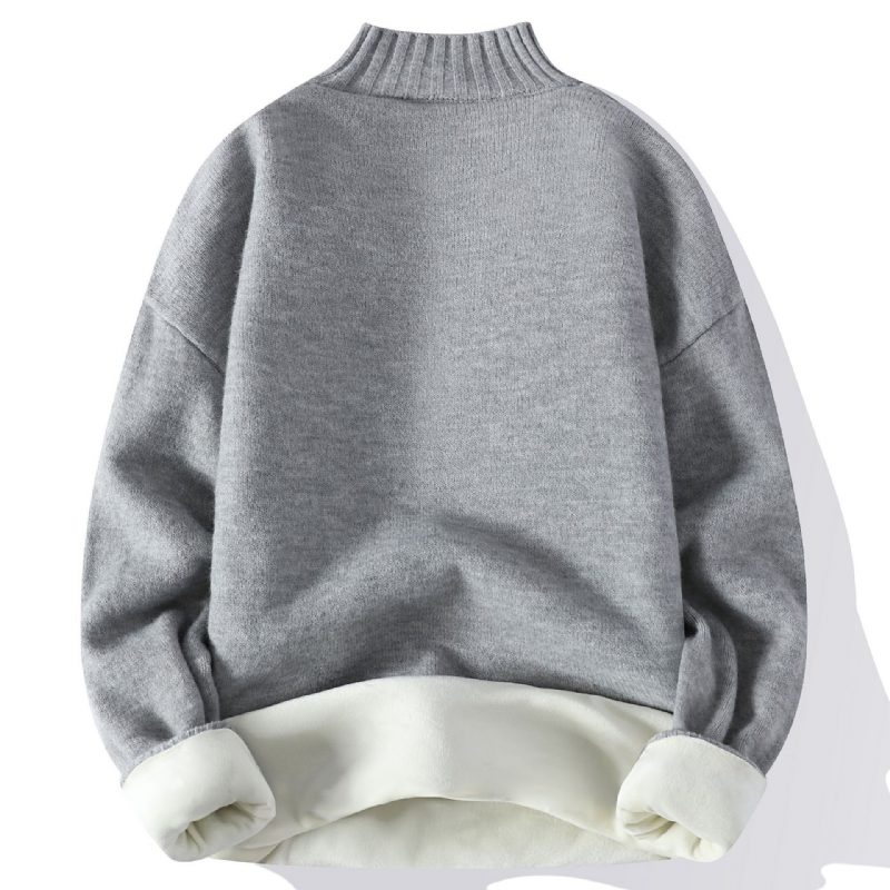 Herregenser Med Halv Turtleneck Fleece Tykk Genser Trendy Varm