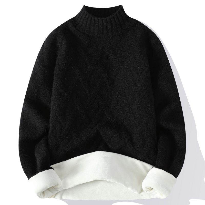 Herregenser Med Halv Turtleneck Fleece Tykk Genser Trendy Varm