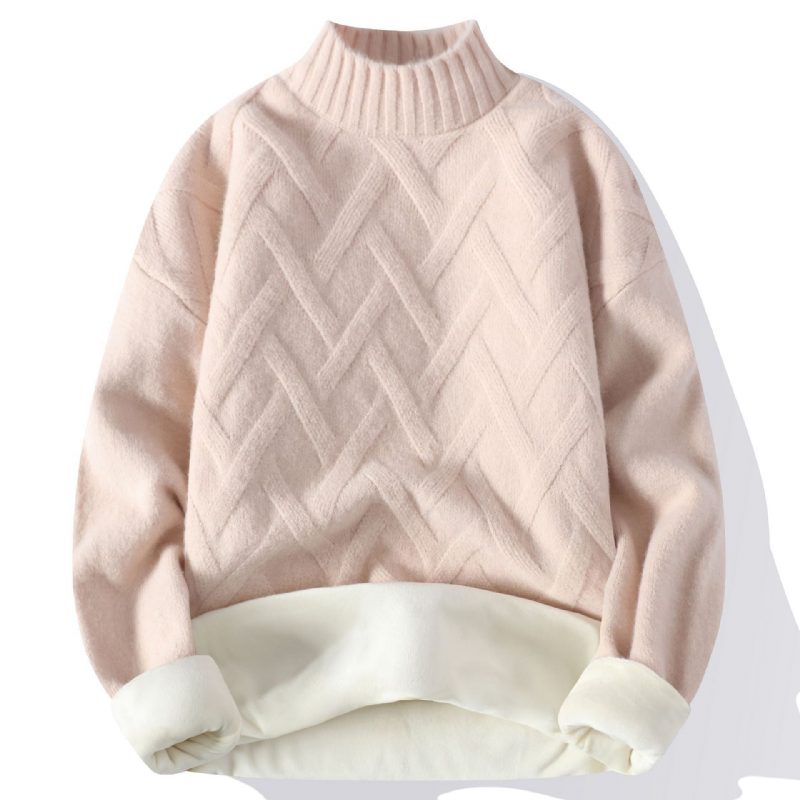 Herregenser Med Halv Turtleneck Fleece Tykk Genser Trendy Varm