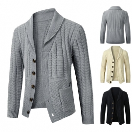 Herregenser Twist Cardigan Lapel Collar Ensfarget Strikket Jakke