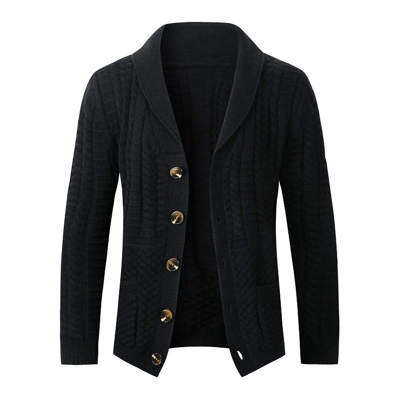 Herregenser Twist Cardigan Lapel Collar Ensfarget Strikket Jakke