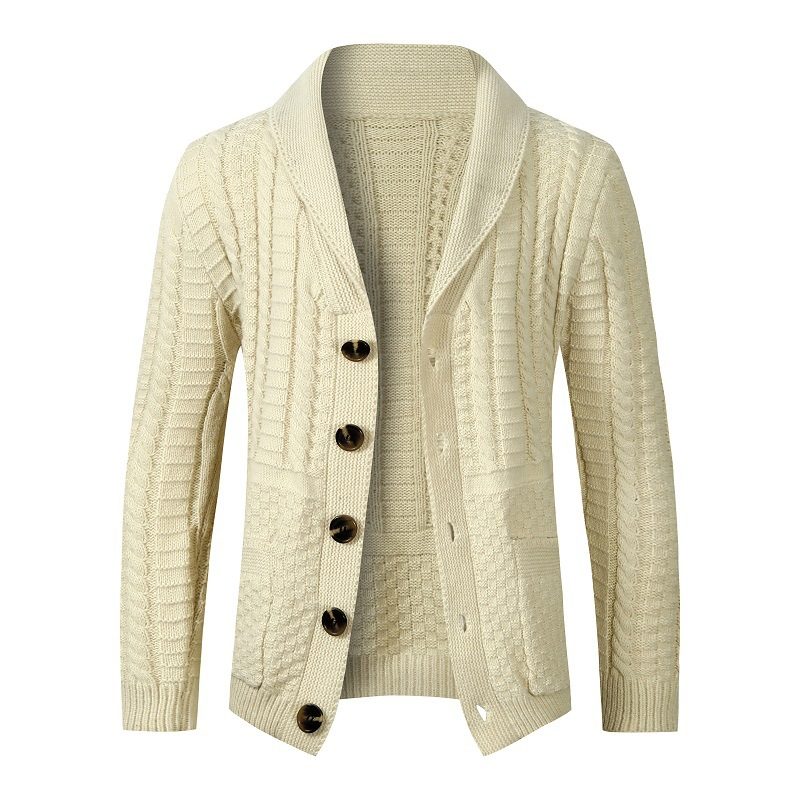 Herregenser Twist Cardigan Lapel Collar Ensfarget Strikket Jakke