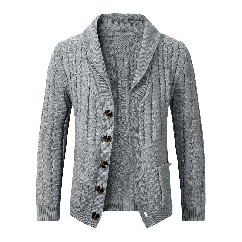 Herregenser Twist Cardigan Lapel Collar Ensfarget Strikket Jakke