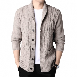 Strikket Cardigan Jacquard Ensfarget Jakke For Menn