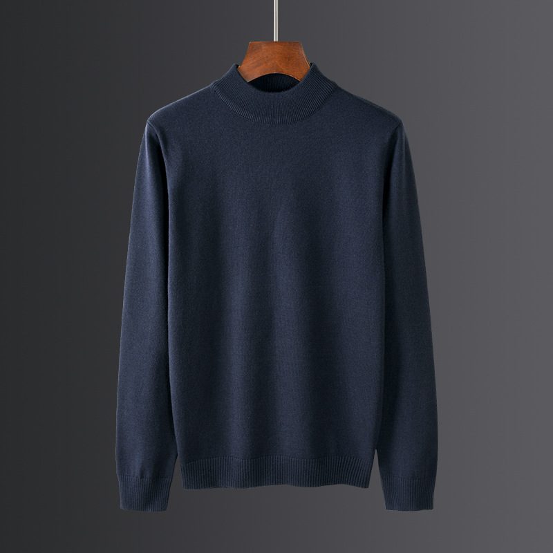 Strikkevarer For Menn Langermet Halv Turtleneck Ensfarget Tykke Topper