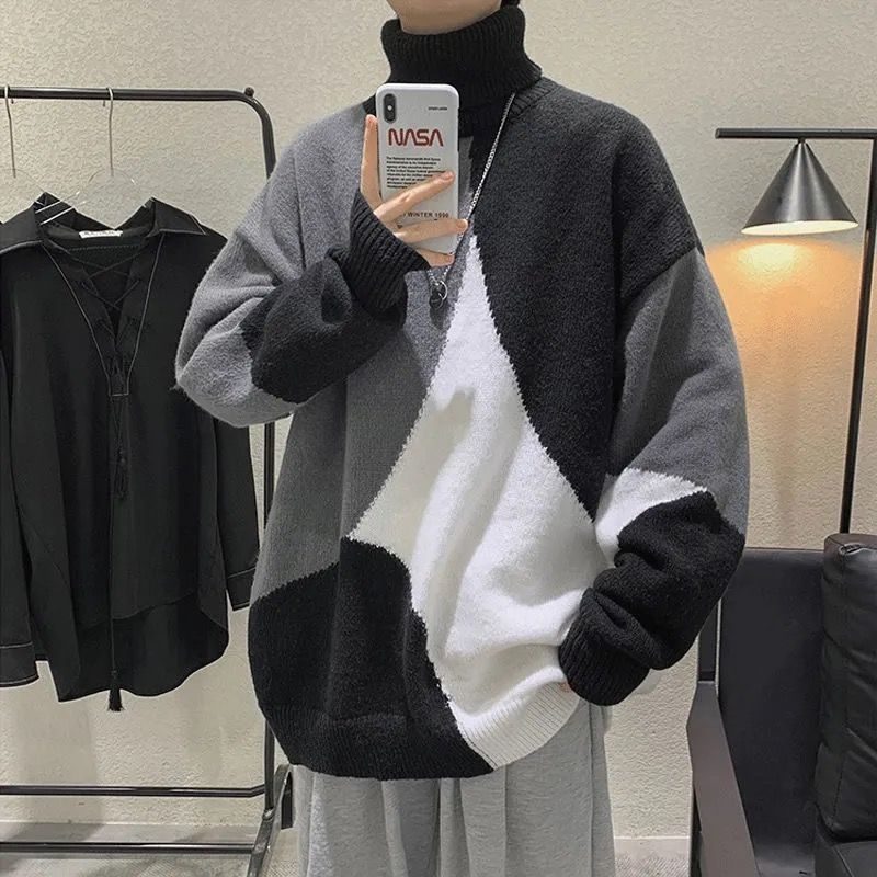 Turtleneck Genser Herre Strikket Tykk Seksjon Trendy Løs