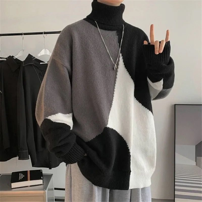 Turtleneck Genser Herre Strikket Tykk Seksjon Trendy Løs