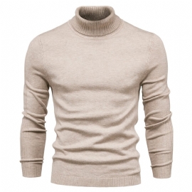 Uformell Herregenser Ensfarget Genser Med Turtleneck Strikkeplagg