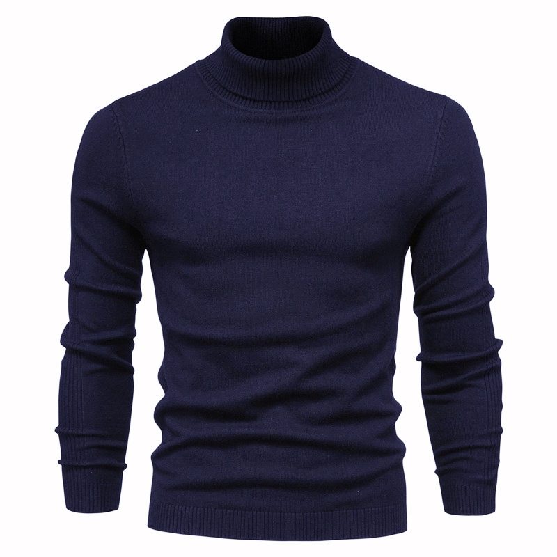 Uformell Herregenser Ensfarget Genser Med Turtleneck Strikkeplagg