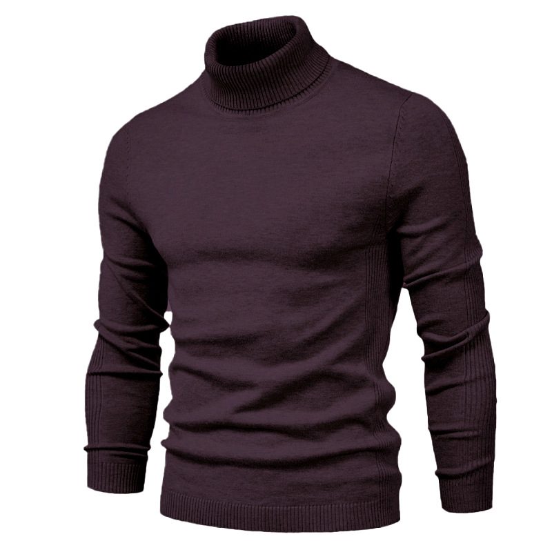 Uformell Herregenser Ensfarget Genser Med Turtleneck Strikkeplagg