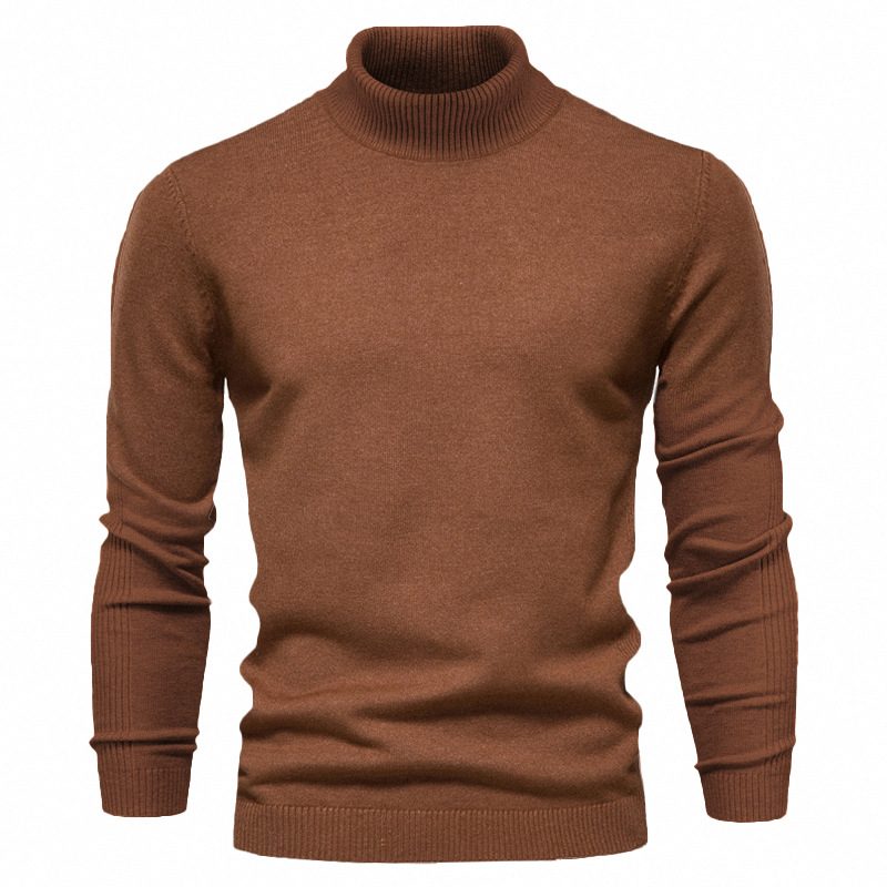 Uformell Herregenser Ensfarget Genser Med Turtleneck Strikkeplagg