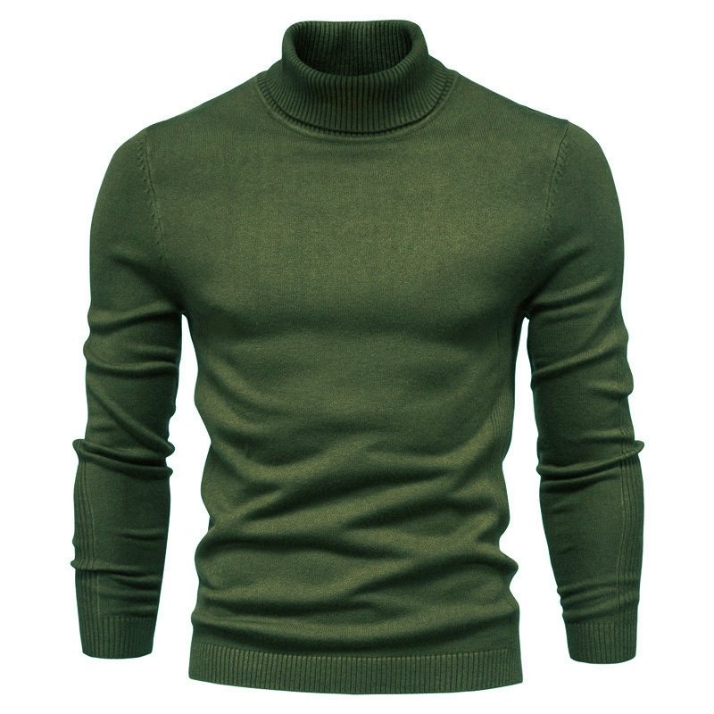 Uformell Herregenser Ensfarget Genser Med Turtleneck Strikkeplagg