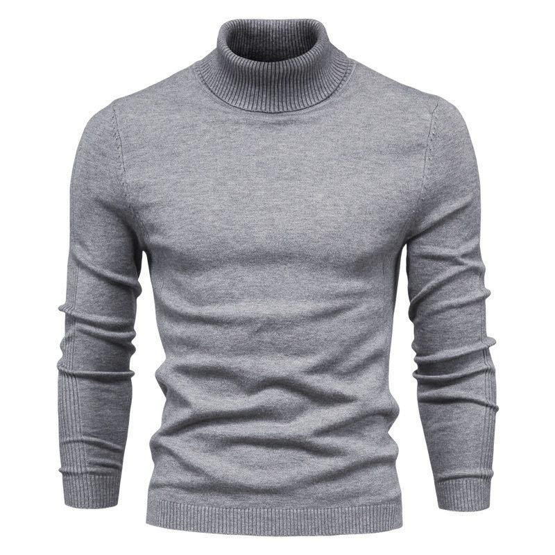 Uformell Herregenser Ensfarget Genser Med Turtleneck Strikkeplagg