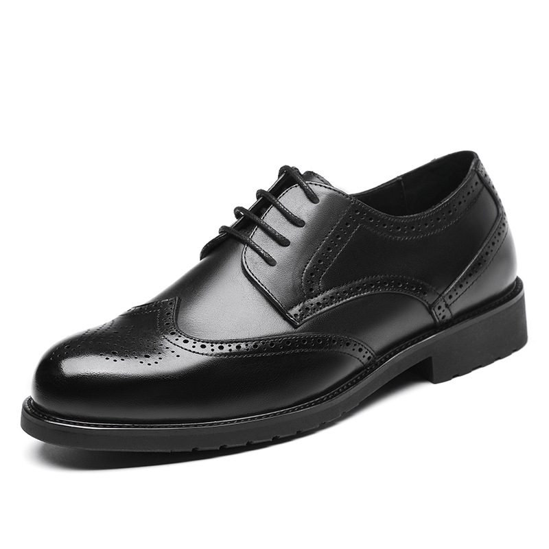 Kuskinn Kjole Sko Skinn Business Casual Myk Såle Sko Brogue Sko Utskåret Arbeidstøy Herresko