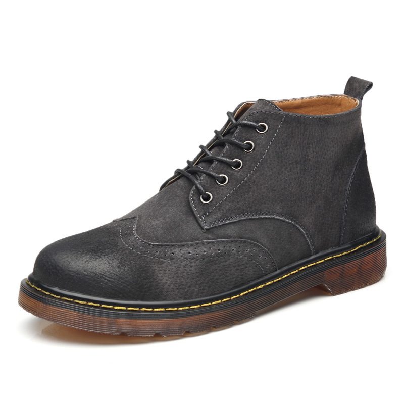 Plus Size Mote Høst Og Vinter Brogue Sko Martin Støvler Herre Kuskinn Myk Bunn Retro Ungdom Trendy Verktøysko