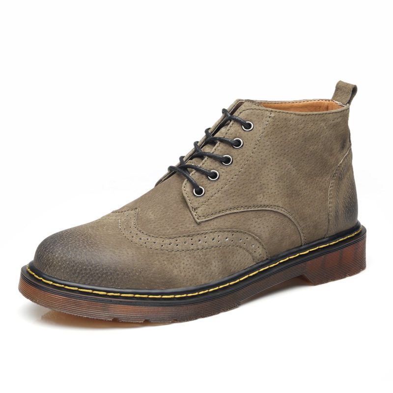 Plus Size Mote Høst Og Vinter Brogue Sko Martin Støvler Herre Kuskinn Myk Bunn Retro Ungdom Trendy Verktøysko