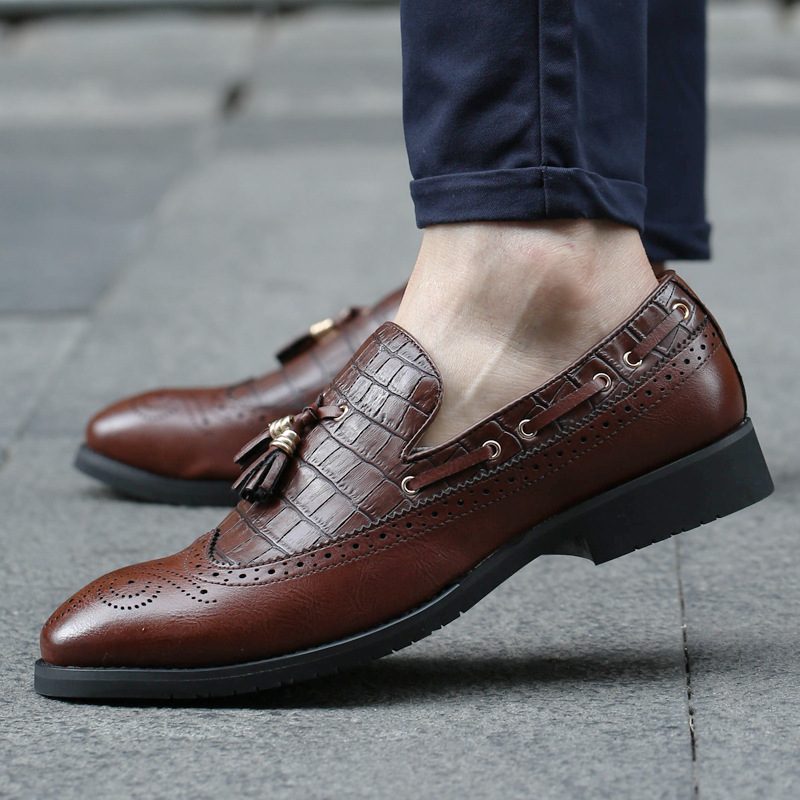 Formelle Sko Platåsko For Menn Myke Uformelle Brogue-sko Skinnfrisør Trendy Herresko