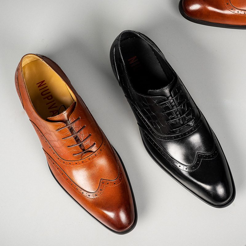 Skinn Oxford-kjolesko For Menn Brogue-sko Utskårne Herresko Business Dress Sko Profesjonell Kjole Sko