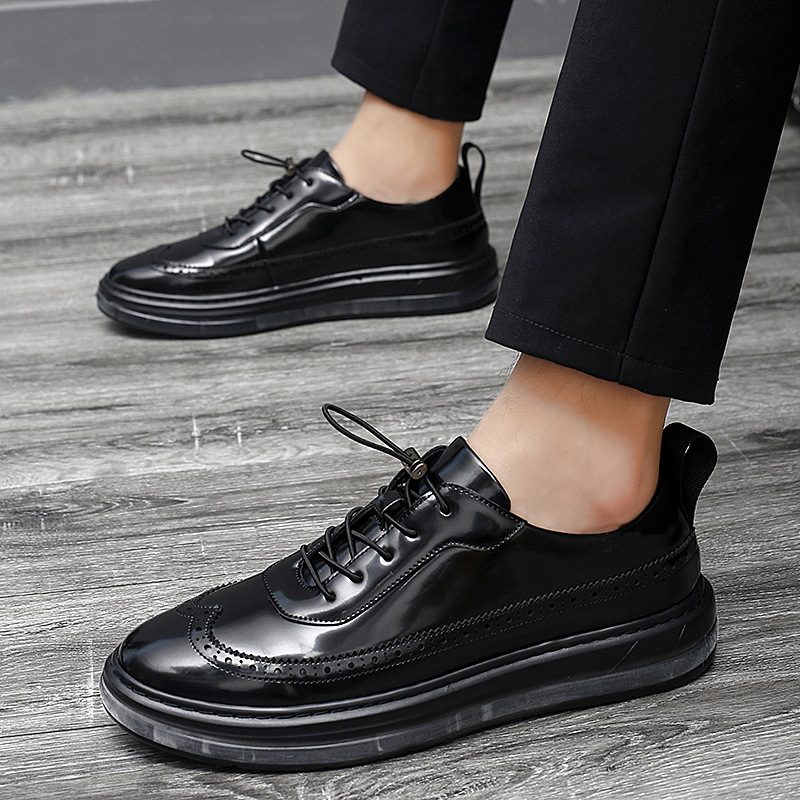 Trendy Indre Forhøyningssko Business Casual Kjole Sko Menn Skinnende Lakk Luftpute Brogue Sko Sko