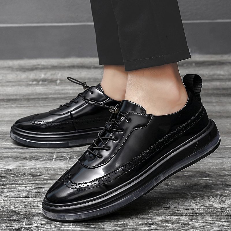 Trendy Indre Forhøyningssko Business Casual Kjole Sko Menn Skinnende Lakk Luftpute Brogue Sko Sko