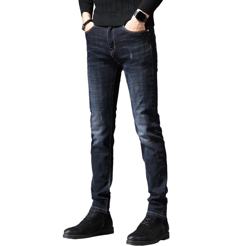 2024 Herrejeans Slim Fit Elastiske Blyantbukser Trend Rett Ensfarget