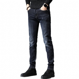 2024 Herrejeans Slim Fit Elastiske Blyantbukser Trend Rett Ensfarget