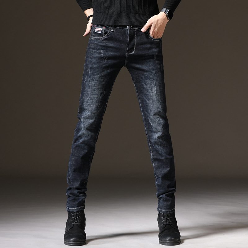 2024 Herrejeans Slim Fit Elastiske Blyantbukser Trend Rett Ensfarget